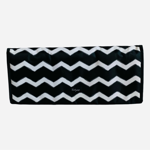 THIRTY ONE Thermal Tote Flat Pouch Insulated Black White Nylon Chevron Print Bag - Picture 3 of 6